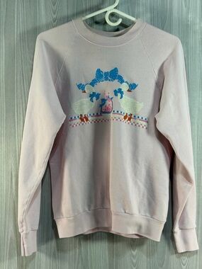 Vintage Country Geese Grandma Core 90s Sweatshirt Size L Pink Check Ribbon Mom